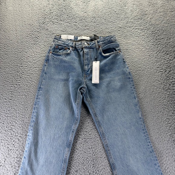 Zara Jeans Womens Size 4 Blue Light Wash Cotton 90's Full Length Split Hem - Picture 2 of 11